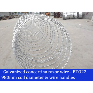 400mm - 1200mm Diâmetro da bobina Galvanizado Concertina Razor Wire Bto22